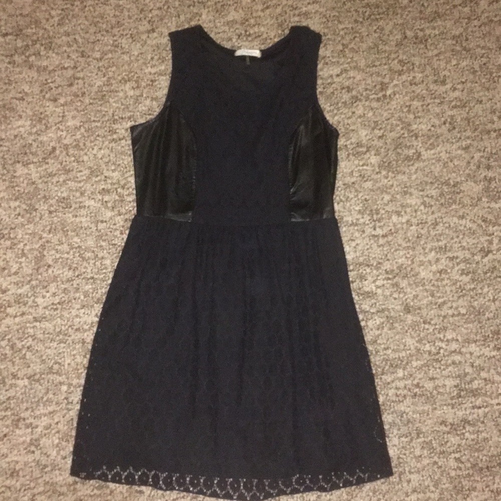 Black leather and lace dress
